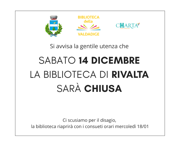 Chiusura biblioteca SABATO 14/01/2022